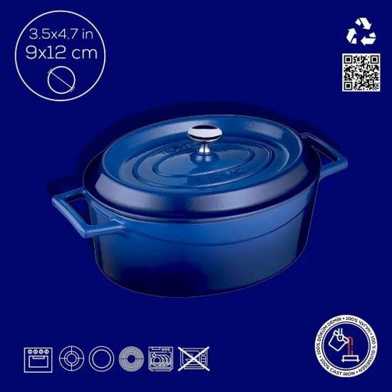 Ovaler Mini-Kochtopf, Gusseisen, 12cm/0,36L, "Trendy", Blau - LAVA