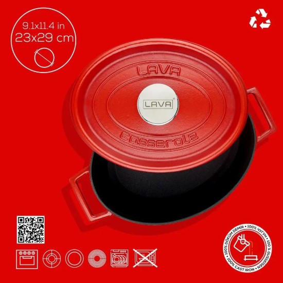 Oval saucepan, cast iron, 29 cm, "Spring" range, red - LAVA brand