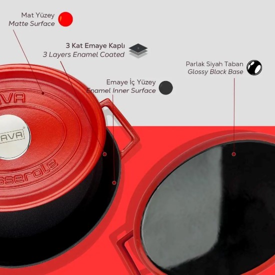 Oval saucepan, cast iron, 29 cm, "Spring" range, red - LAVA brand