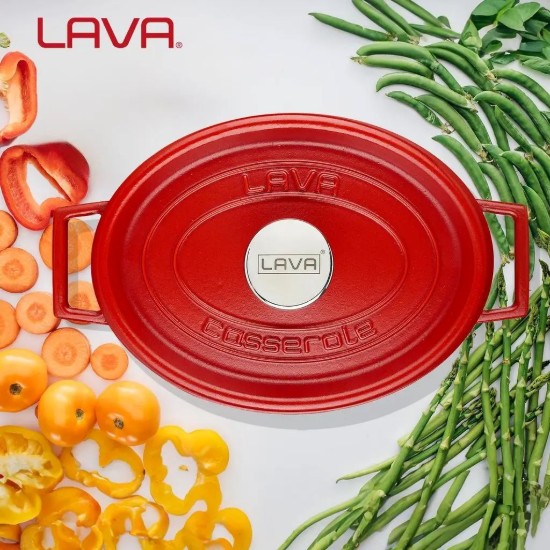 Oval saucepan, cast iron, 29 cm, "Spring" range, red - LAVA brand