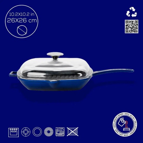 Grill pan with lid, 26 x 26 cm, "Glaze" range, blue - LAVA brand