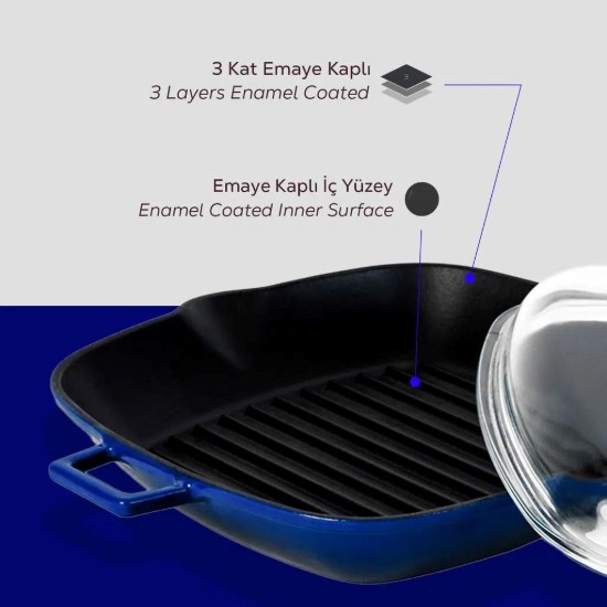 Grill pan with lid, 26 x 26 cm, "Glaze" range, blue - LAVA brand