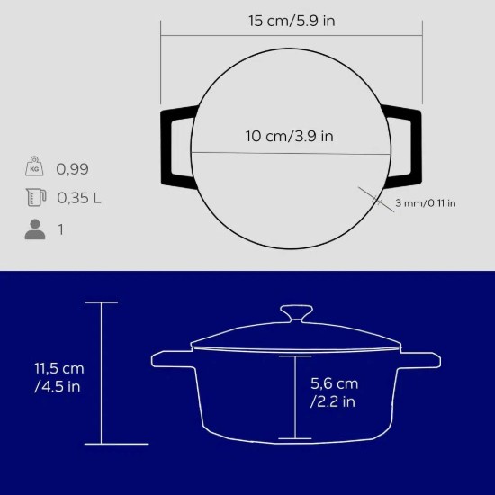 Casseruola, serie "Folk", ghisa, 10 cm, blu - marca LAVA