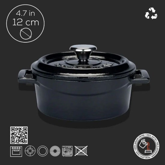 Mini-Kochtopf, Gusseisen, 12cm/0,53L, „Trendy“, schwarz – LAVA