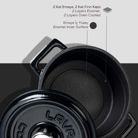 Mini-Kochtopf, Gusseisen, 12cm/0,53L, „Trendy“, schwarz – LAVA