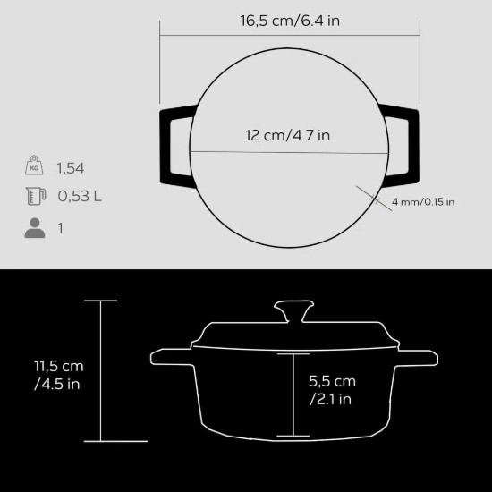 Mini-Kochtopf, Gusseisen, 12cm/0,53L, „Trendy“, schwarz – LAVA