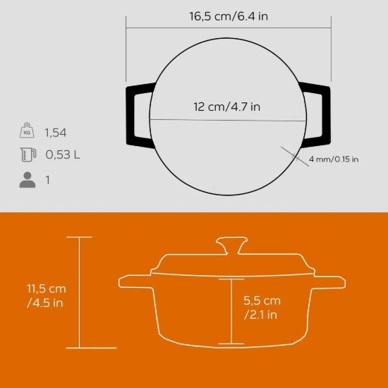 Mini-lonac, lijevano željezo, 12cm/0,53L, "Trendy", Orange - LAVA