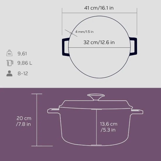 Topf, Gusseisen, 32 cm, Serie "Trendy", lila - Marke LAVA