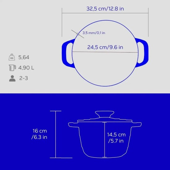 Topf, Gusseisen, 23 cm / 4.9 L, "Experience", Blau - LAVA