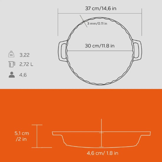 Mias bácála babhta, 30 cm / 2,72 l, dath oráiste - LAVA