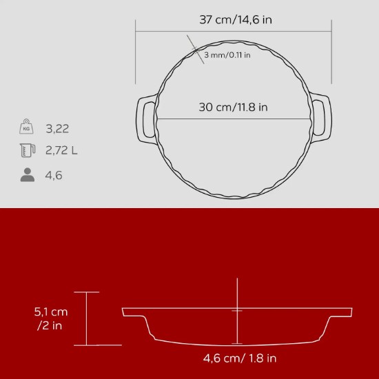 Ronde ovenschaal, 30 cm / 2,72 l, rood - LAVA