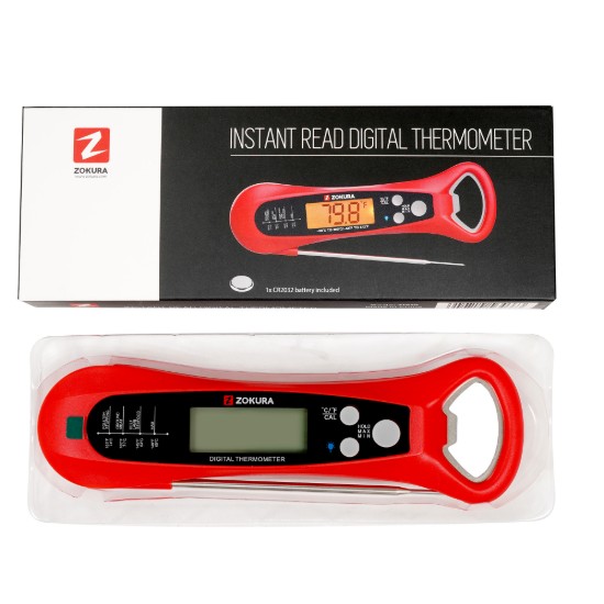 Termômetro digital de cozinha com abridor de garrafas embutido, vermelho - Zokura