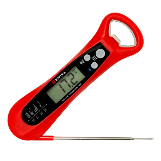 Termômetro digital de cozinha com abridor de garrafas embutido, vermelho - Zokura