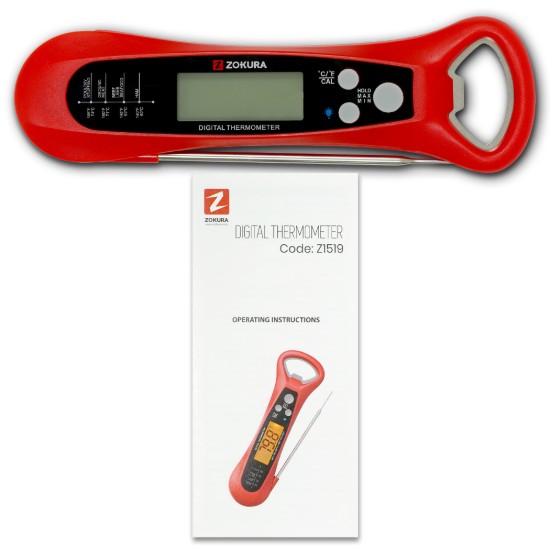 Termômetro digital de cozinha com abridor de garrafas embutido, vermelho - Zokura