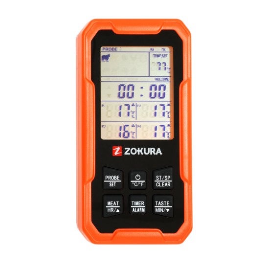 Termômetro digital sem fio para carne, com 4 sondas - Zokura