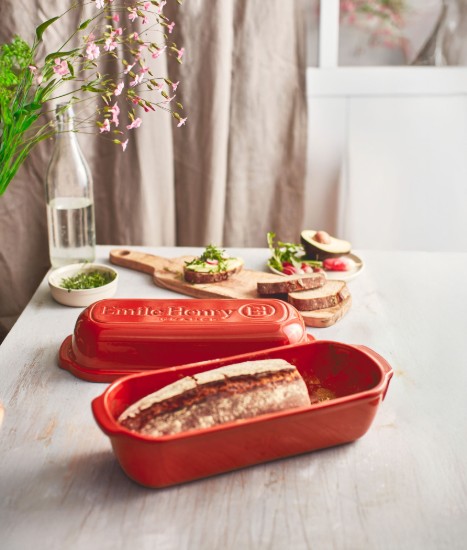 Ταψί Batard καρβέλι, κεραμικό, 39x16,5 cm/4,5L, Poppy Red Limited Edition - Emile Henry