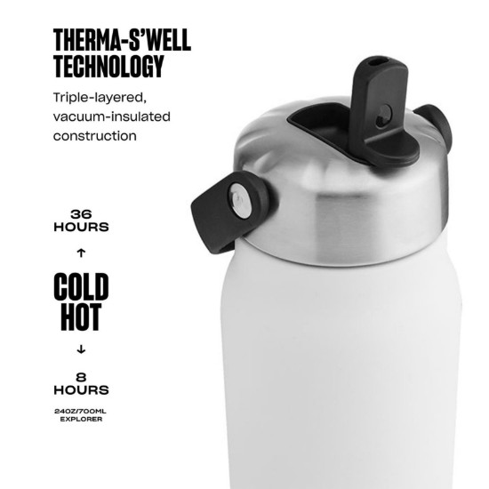 Geïsoleerde waterfles met ingebouwd rietje, roestvrij staal, 700 ml, "Explorer Flip Straw", Moonstone - S'well