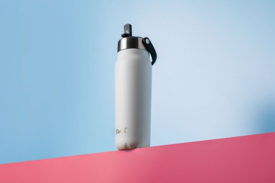 Geïsoleerde waterfles met ingebouwd rietje, roestvrij staal, 700 ml, "Explorer Flip Straw", Moonstone - S'well