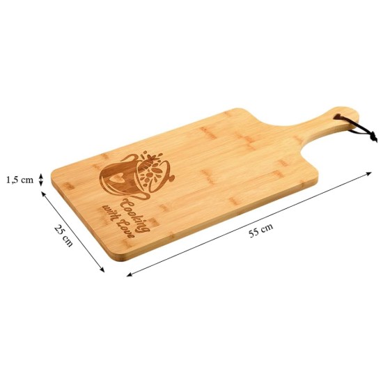 Tálalótál, bambusz, 55 x 25 x 1,5 cm, "Cooking with love" - ​​Kesper