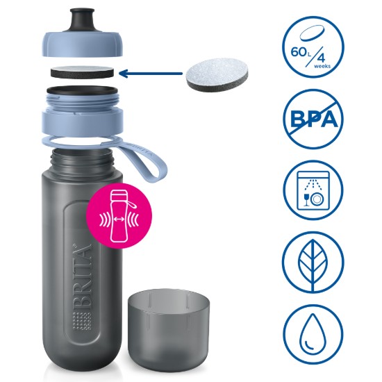 BRITA waterfilterfles, Active model, 600 ml (Darkblue) + 2 MicroDisc filters