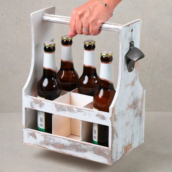 Кутия за транспорт на бирени бутилки, с 6 отделения, Vintage White - Kesper