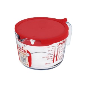 Mug tal-kejl, bl-għatu, ħġieġ reżistenti għas-sħana, 1000 ml - Pyrex