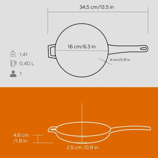 Gietijzeren koekenpan, 16 cm, Oranje - LAVA
