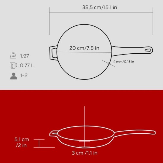Liatinová panvica, 20 cm, červená - LAVA