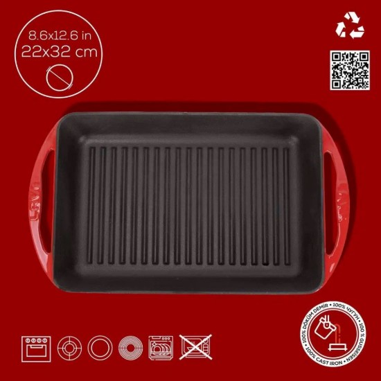 Grillpfanne, Gusseisen, 22 x 32 cm, Rot - LAVA