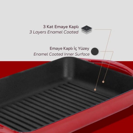 Grilovacia panvica, liatinová, 22 x 32 cm, červená - LAVA