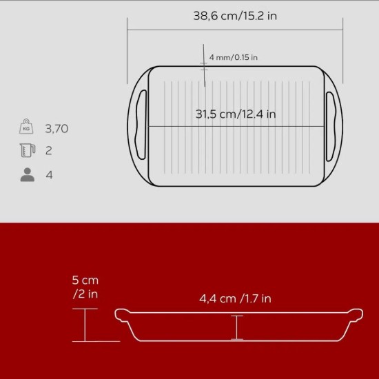 Grilovacia panvica, liatinová, 22 x 32 cm, červená - LAVA