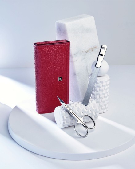 Set de manicura de 5 piezas, acero inoxidable, cartera de cuero, Rojo - Zwilling Classic Inox