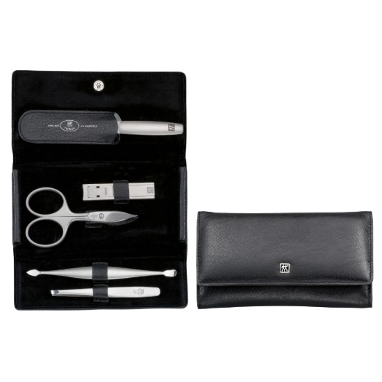 5-delni manikirni set, satenirano nerjaveče jeklo, črna usnjena torbica, PREMIUM - Zwilling