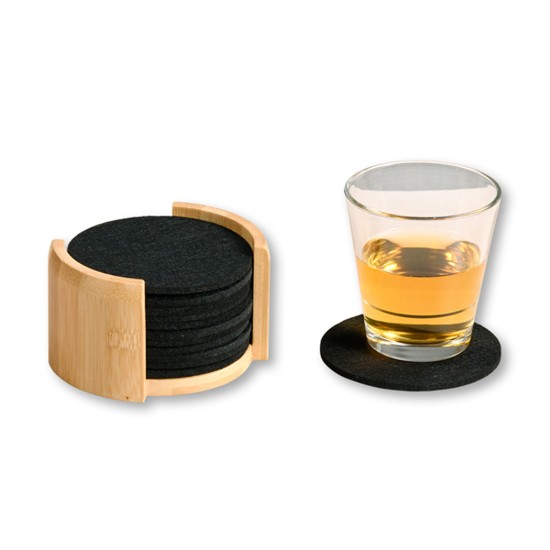 Padėkliukų rinkinys stiklinėms, 12 dalių, sintetinis veltinis, 10 cm, juodas – Kesper