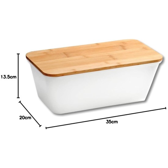 Кутия за хляб с дъска за рязане, пластмаса, 35 x 20 x 14 см, бяла -  Kesper