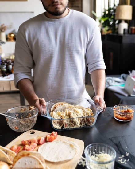 Plato cuadrado, fabricado en vidrio resistente al calor, 22 x 22 cm / 2,4 L,, "Let's Share" - Pyrex