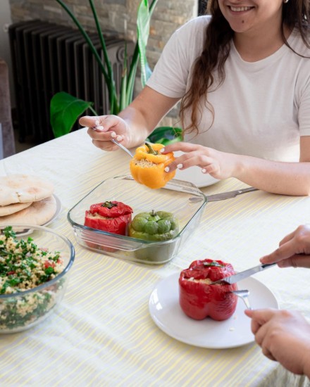 Plato cuadrado, fabricado en vidrio resistente al calor, 22 x 22 cm / 2,4 L,, "Let's Share" - Pyrex