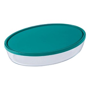 Cazuela ovalada con tapa, de vidrio resistente al calor, 35 x 24 cm / 3,1 L, "Cook&Store", Azul - Pyrex