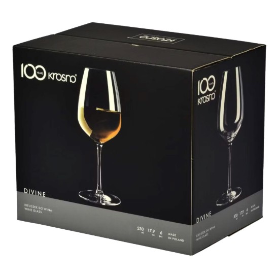 Set of 6 white wine glasses, made from crystalline glass, 530 ml, "DIVINE" - Krosno