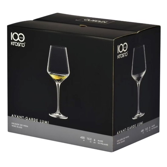 Set of 6 white wine glasses, crystalline glass, 450 ml, "Avant-Garde Lumi" - Krosno