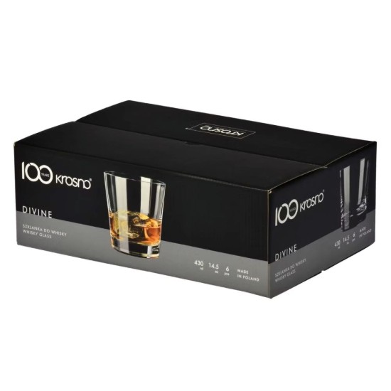 Set of 6 whiskey glasses, made from glass, 430 ml, "DIVINE" - Krosno