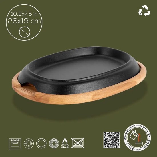 Oválna platnička na fajity, 26 x 19 cm, s dreveným servírovacím tanierom - LAVA