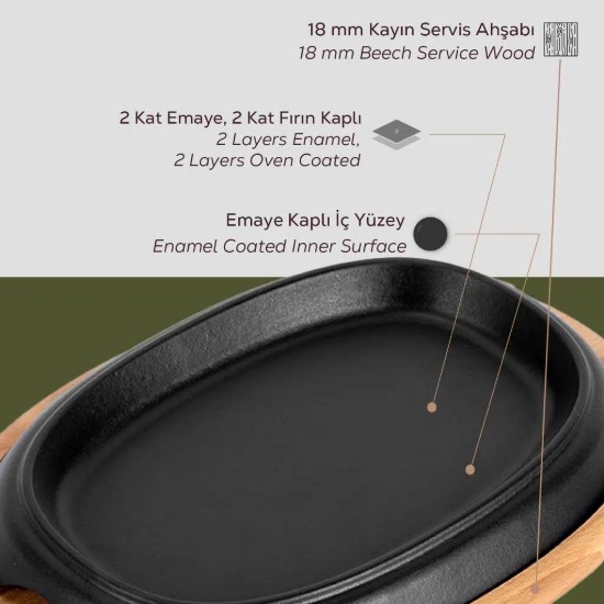 Oválna platnička na fajity, 26 x 19 cm, s dreveným servírovacím tanierom - LAVA