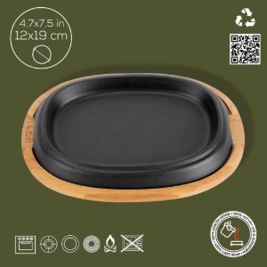Cast iron hotplate, with wooden serving platter, 12.5 x 19 cm - LAVA