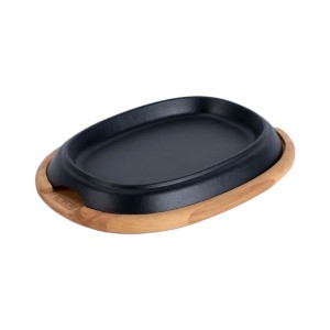 Cast iron hotplate, with wooden serving platter, 12.5 x 19 cm - LAVA