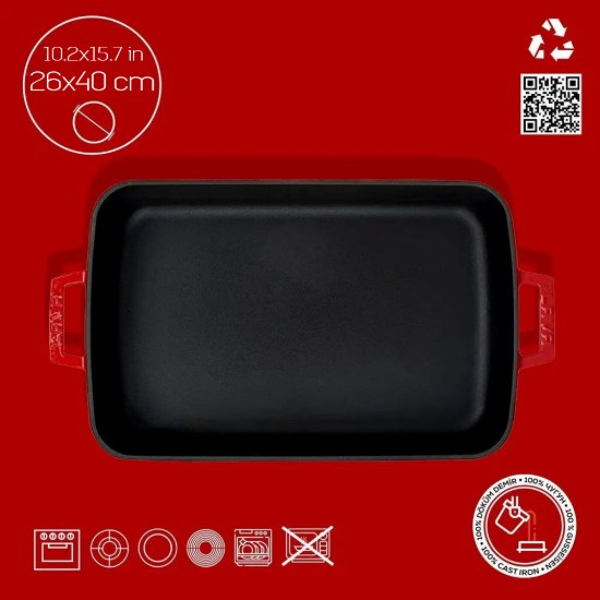 Cast iron oven tray, 25 x 39 cm, "Premium", Red - LAVA