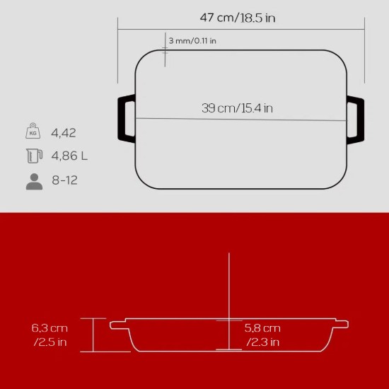 Cast iron oven tray, 25 x 39 cm, "Premium", Red - LAVA