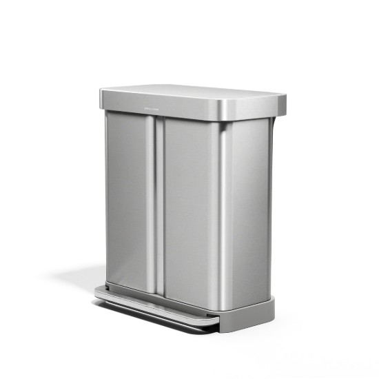 Pedal trash can, dual-compartmented, 58 L, stainless steel, Brushed - simplehuman