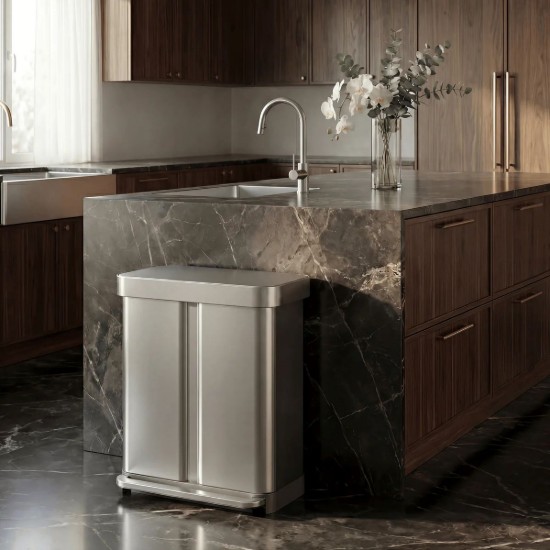 Pedal trash can, dual-compartmented, 58 L, stainless steel, Brushed - simplehuman