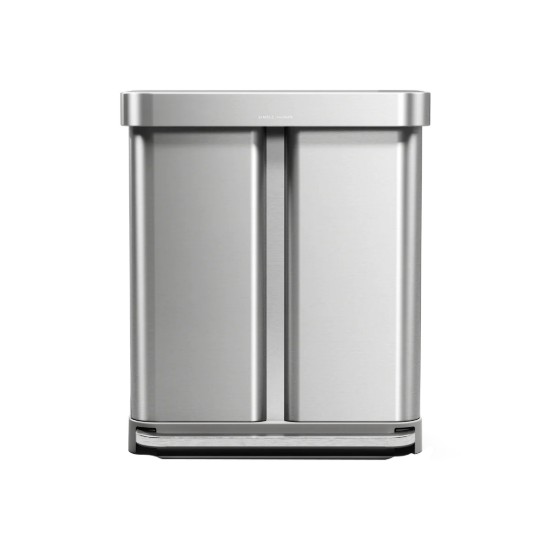 Pedal trash can, dual-compartmented, 58 L, stainless steel, Brushed - simplehuman